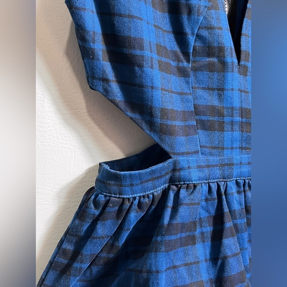 Mustard Seed Blue/ Black Plaid Dress Open Sides Size Small - Picture 4 of 10